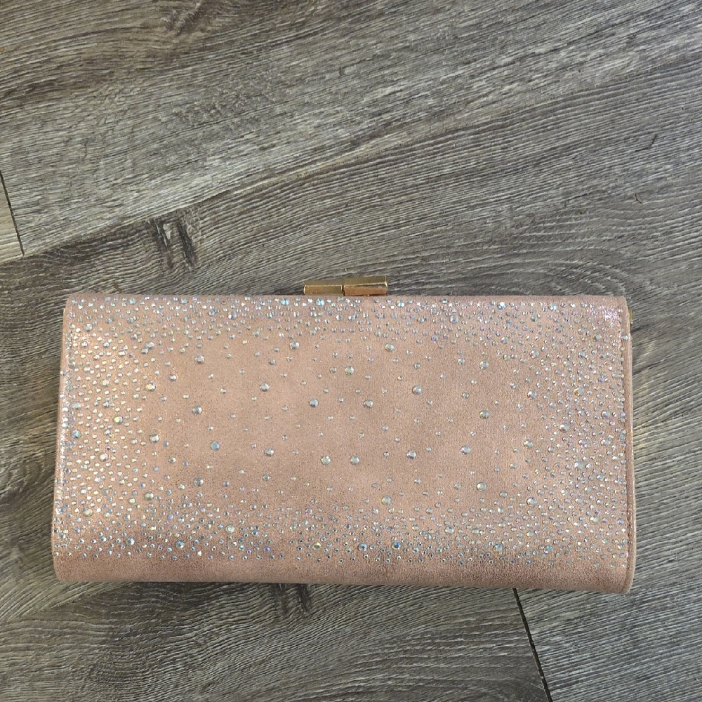Lotus Elegant Pink Clutch with Rhinestone Accents